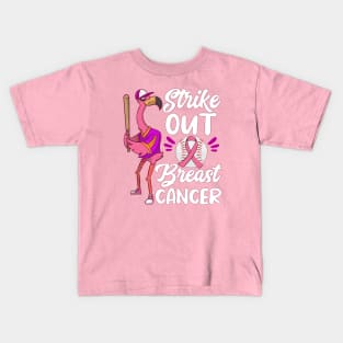 Strike Out Breast Cancer Baseball Ball Flamingo Awareness Kids T-Shirt